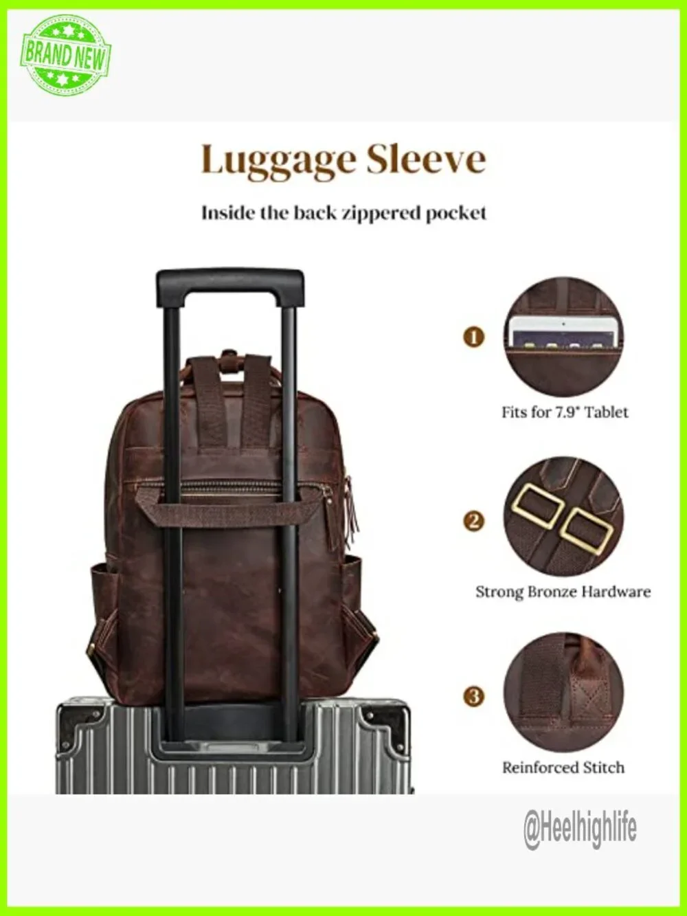 Vintage Genuine Leather Backpack Purse Travel Daypack with Luggage Sleeve